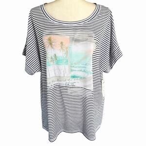 Chicos Zenergy Stripe Print Mix Tee S/S Top Sz 3 XL Coastal Sailor Chic NWT
